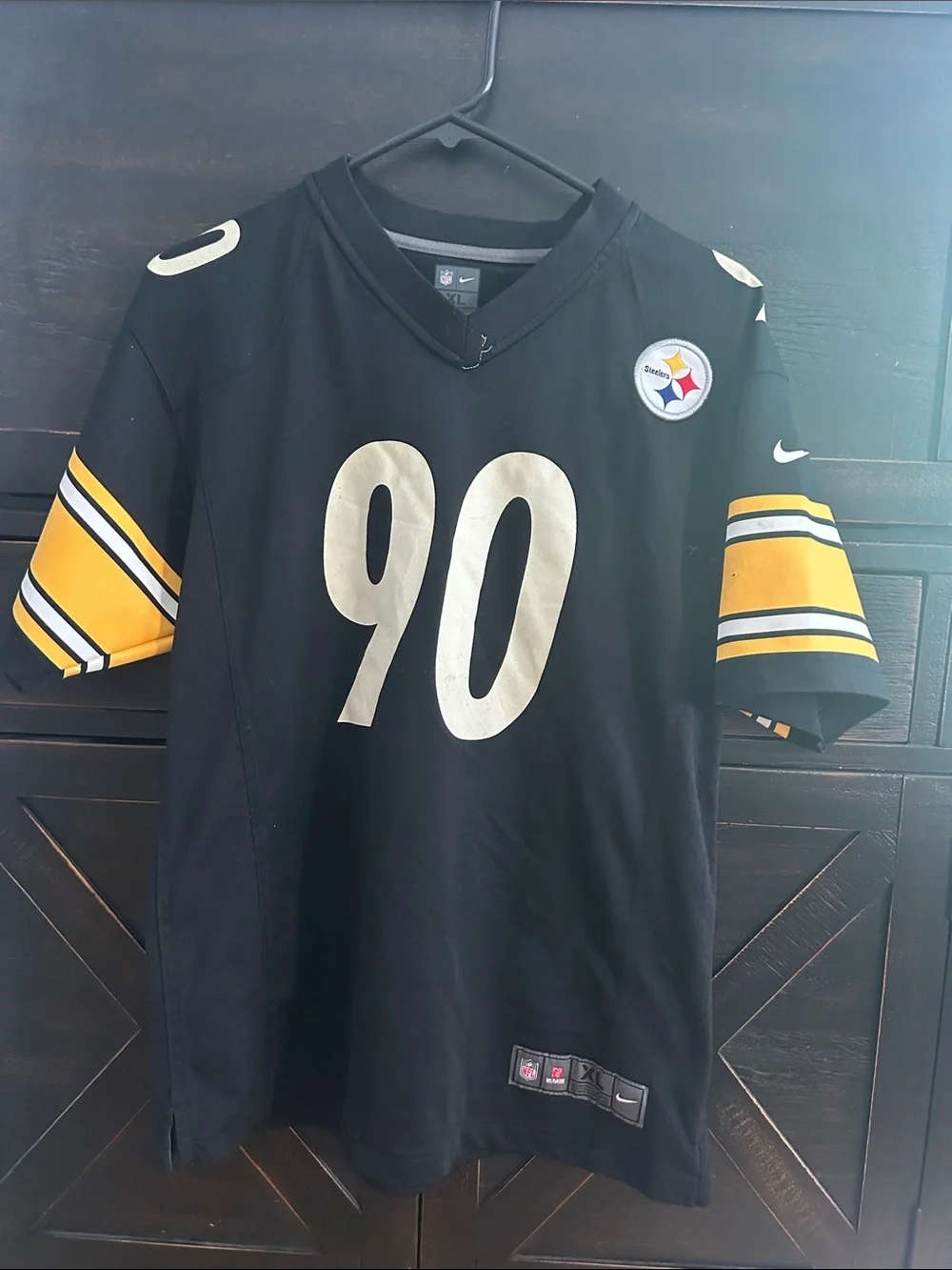 Nike Black and Yellow #90 Football Jersey